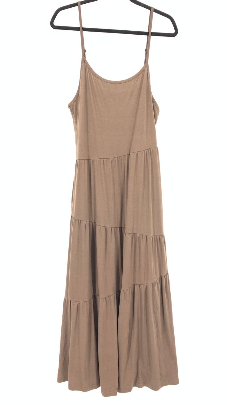 Naggoo A-Line Maxi Dress Womens Size 2XL Jersey Knit Tiered Chocolate Brown NEW